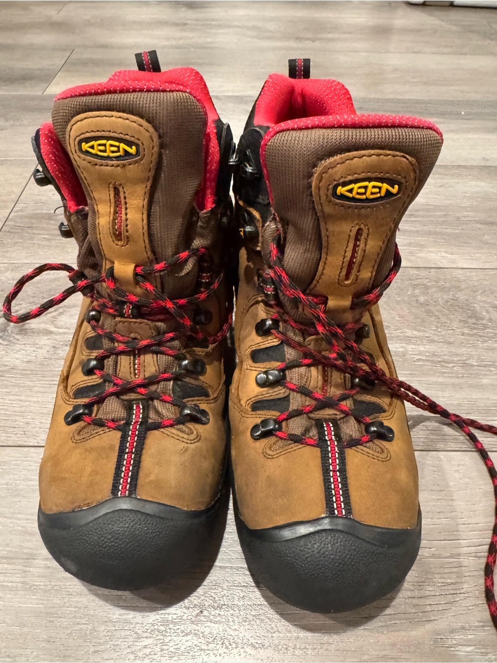 KEEN Brown Leather Boots with Red Accents